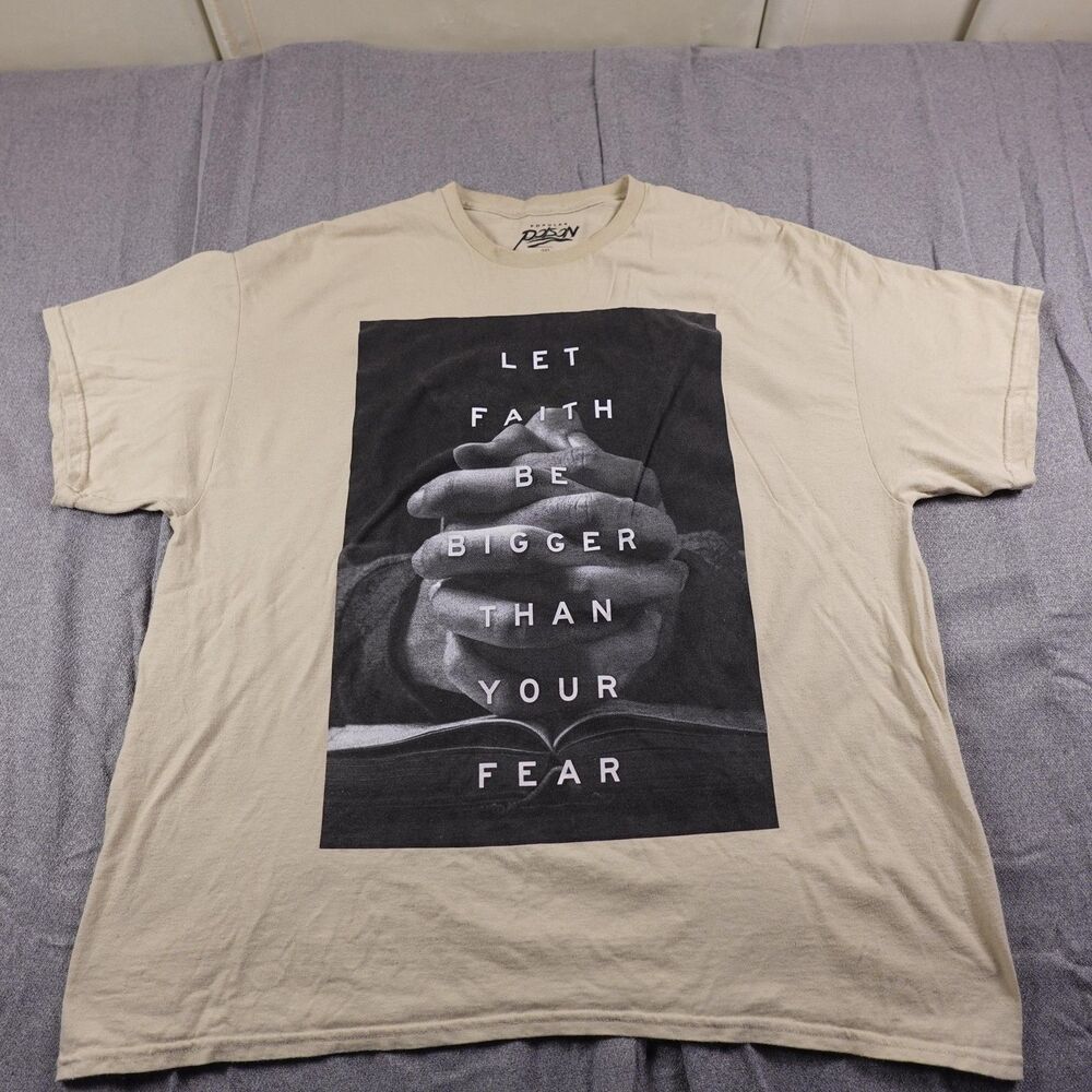 Popular Poison Shirt Mens 2XL Beige Faith Bigger Than Fear Christian Graphic Tee